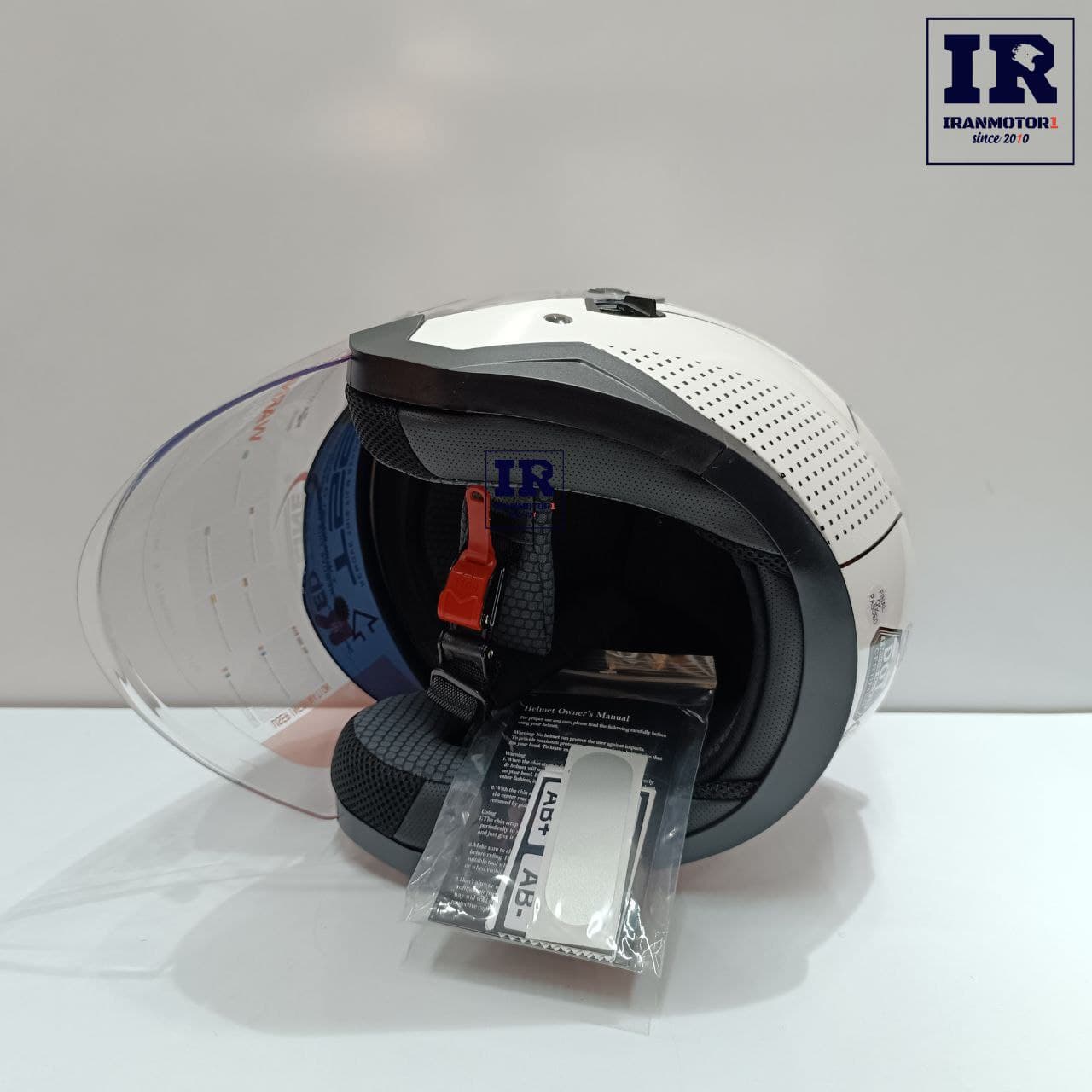 کلاه کاسکت بلوتوث دار بدون فک ردلاین redline کد 956 – سفید مشکی + TCOM VB — تصویر ۳