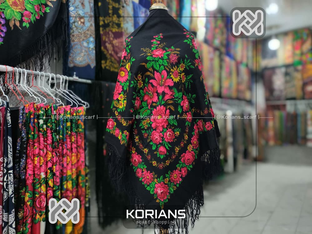 روسری ترکمن مشکی گل قرمز کد Rw8871