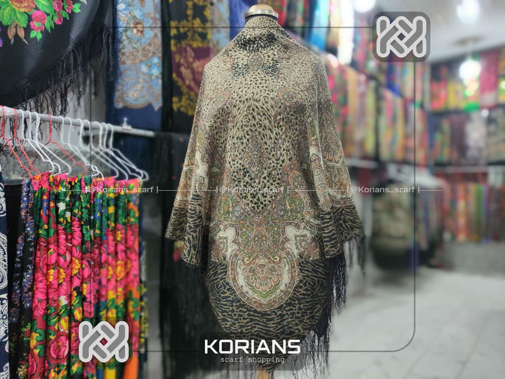 روسری ترکمنی پشمی مدل پلنگی سبز