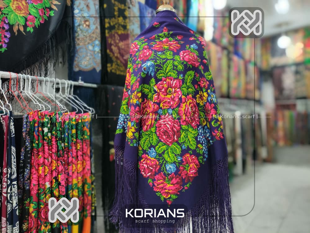 روسری ترکمن مدل نارگل بنفش
