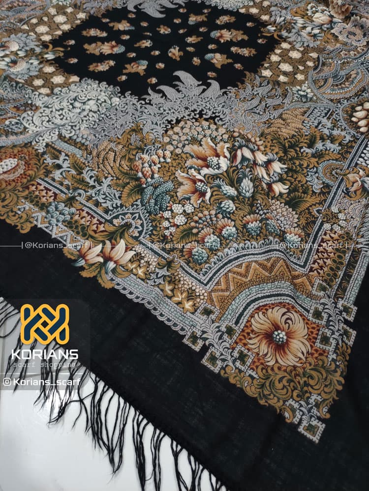 روسری ترکمن پشمی مدل جرن طوسی — تصویر ۳