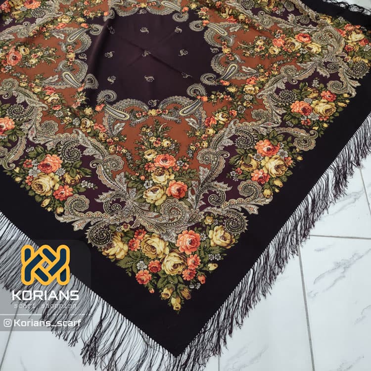 روسری ترکمن پشمی قهوه‌ای کد rw6331 — تصویر ۳