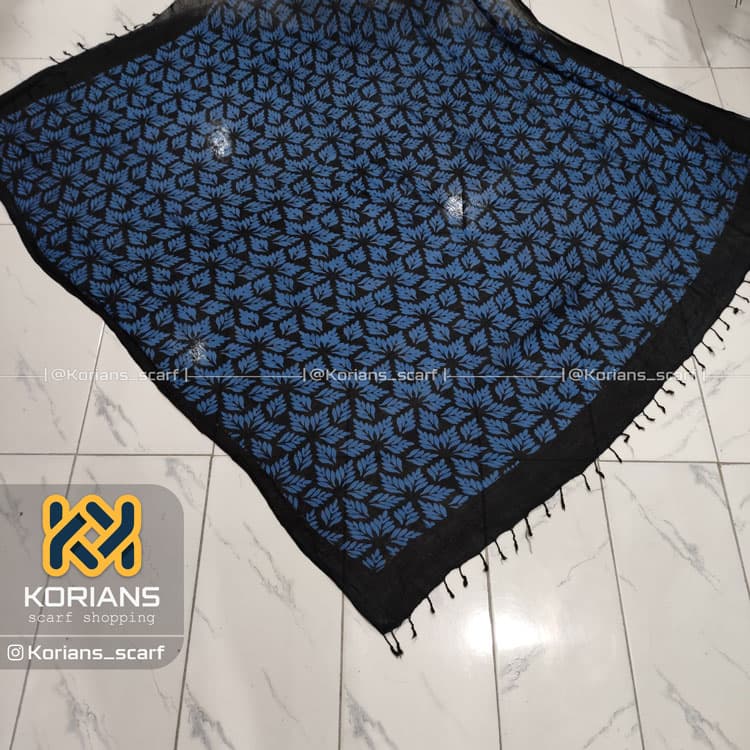 روسری ترکمن (یالق) مدل برگ رنگ آبی — تصویر ۲