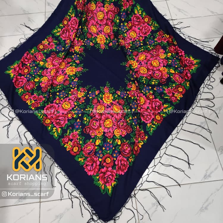 چارقد طرح گل درشت سرمه‌ای — تصویر ۲