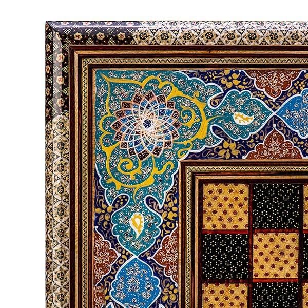 صفحه شطرنج خاتم اثر کروبی مدل لبه گرد طرح تذهیب طول 50 سانتی متر — تصویر ۵