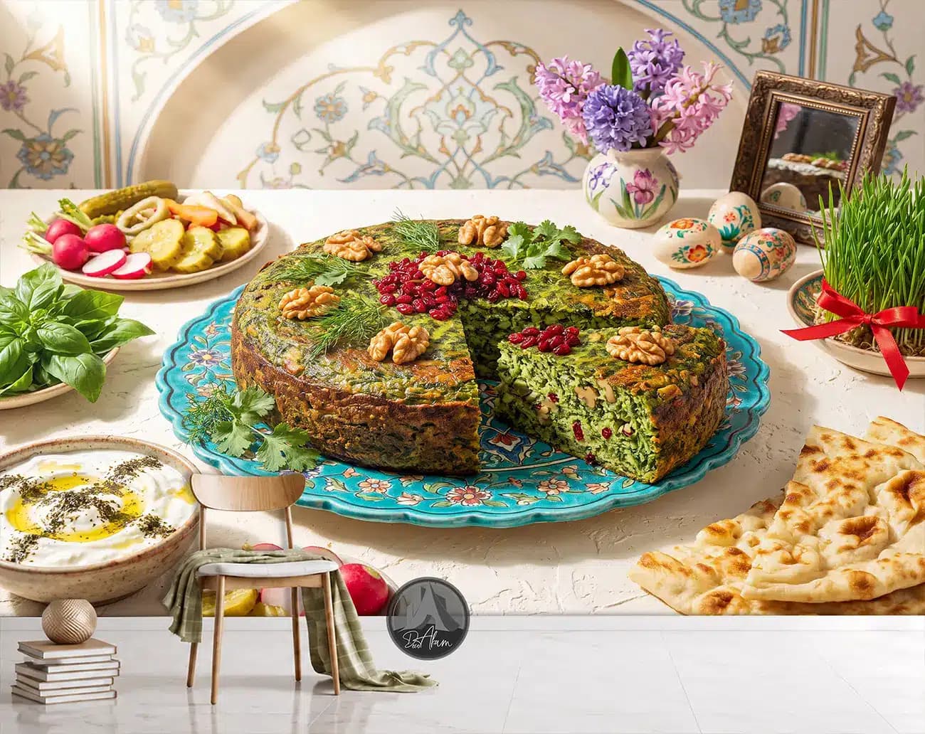 پوستر دیواری کوکو سبزی قالبی در سفره بهاری کد DA-(1175) | دکور آشپزخانه — تصویر ۵