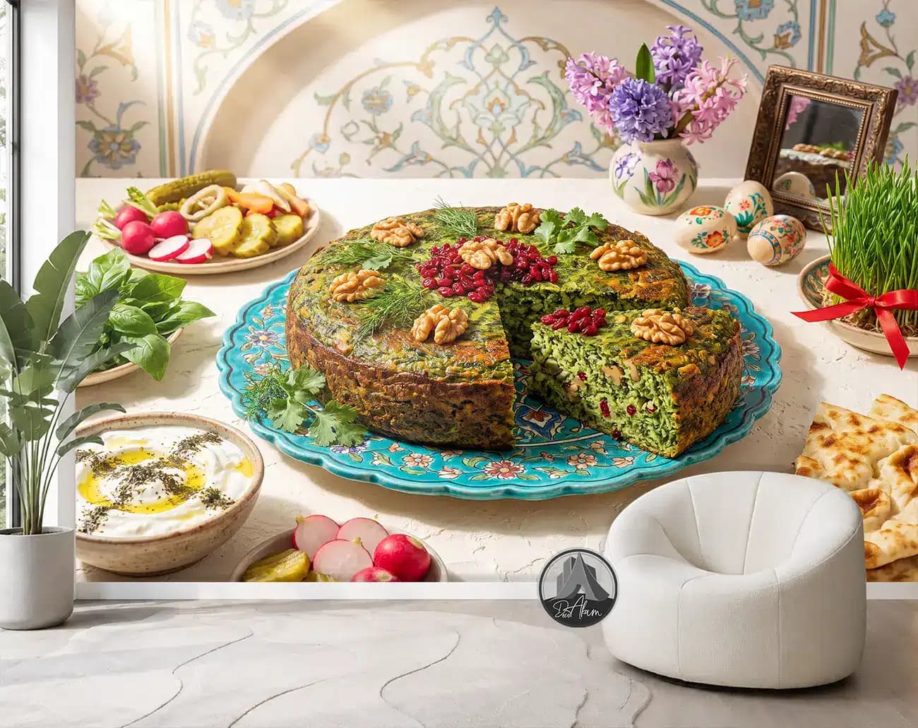 پوستر دیواری کوکو سبزی قالبی در سفره بهاری کد DA-(1175) | دکور آشپزخانه