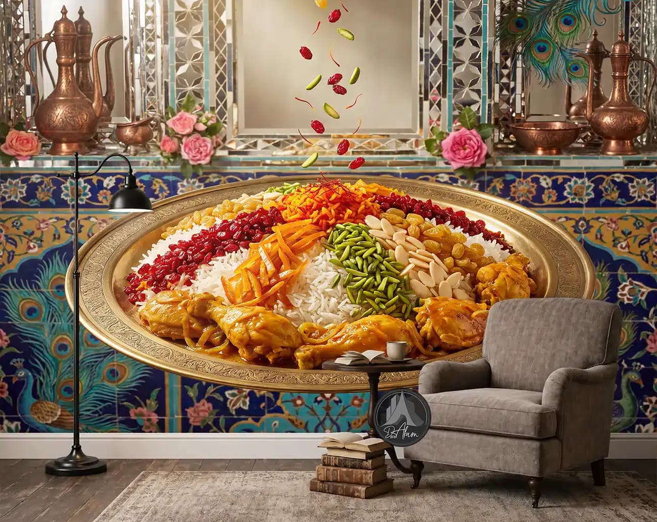 پوستر دیواری مرصع پلو با مرغ و خلال‌های رنگی کد DA-(1170) | دکور رستوران ایرانی — تصویر ۵