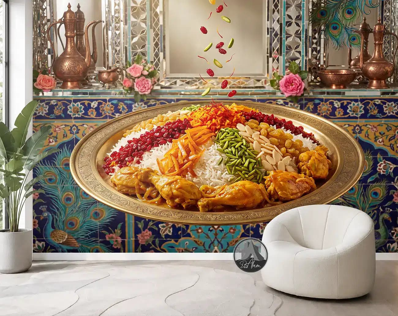 پوستر دیواری مرصع پلو با مرغ و خلال‌های رنگی کد DA-(1170) | دکور رستوران ایرانی — تصویر ۳