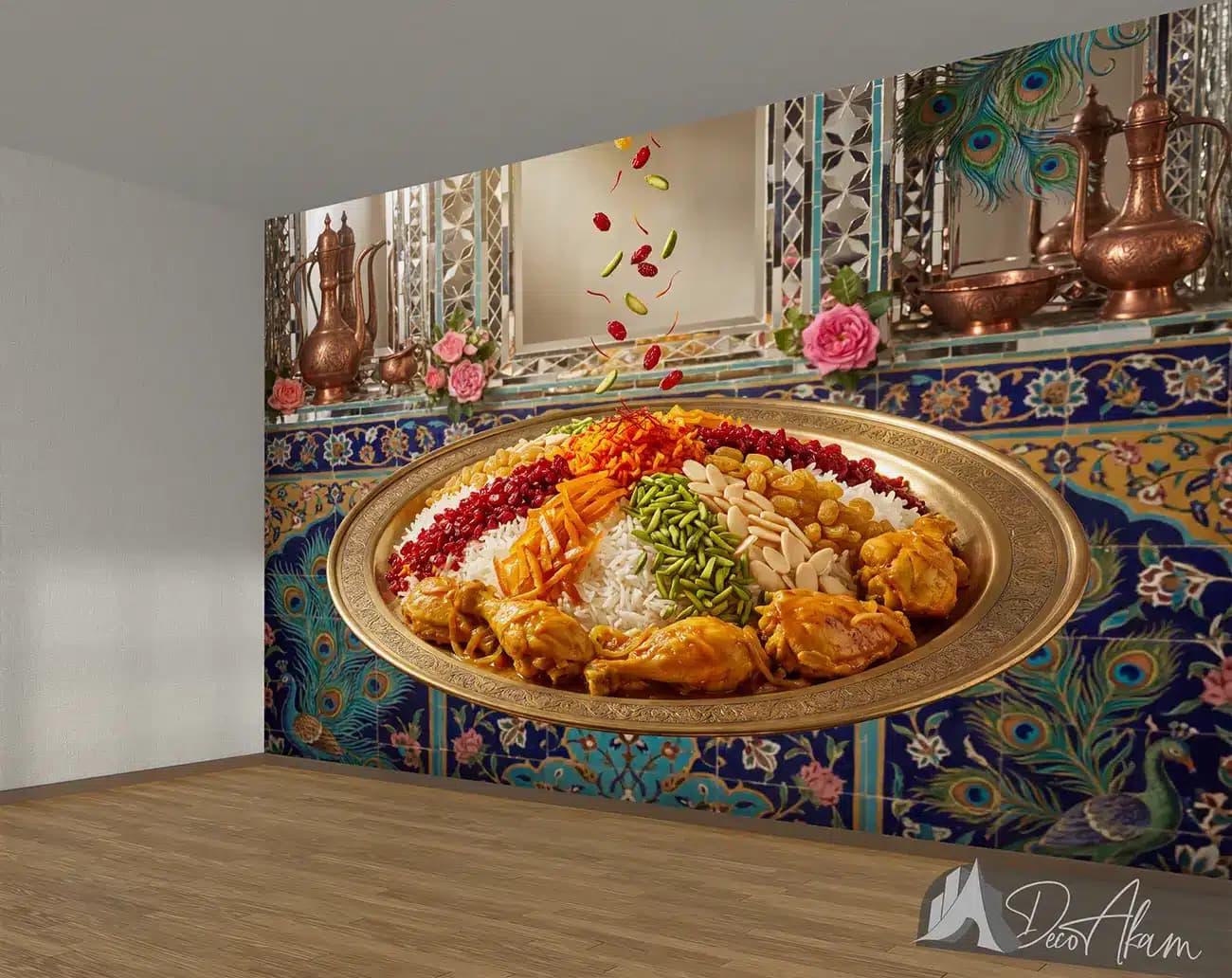 پوستر دیواری مرصع پلو با مرغ و خلال‌های رنگی کد DA-(1170) | دکور رستوران ایرانی — تصویر ۲