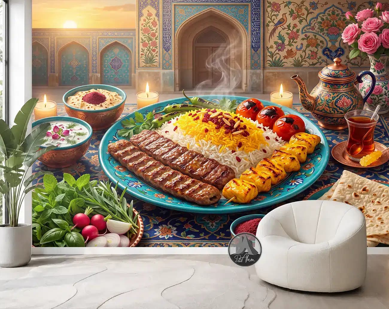 پوستر دیواری چلوکباب و جوجه در دیس فیروزه‌ای کد DA-(1163) | دکور چلوکبابی — تصویر ۵