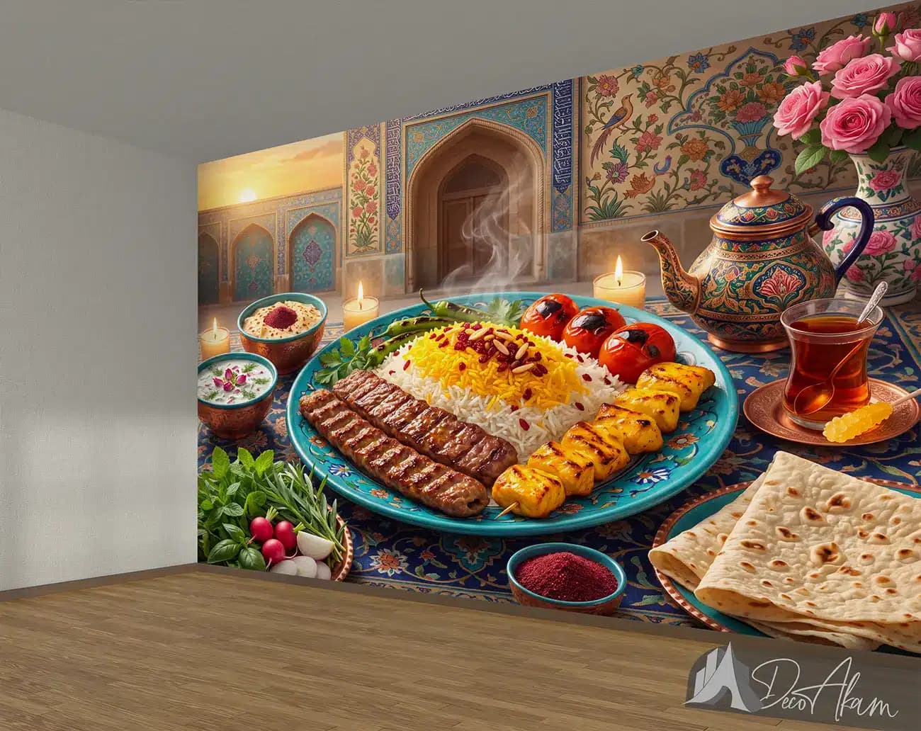 پوستر دیواری چلوکباب و جوجه در دیس فیروزه‌ای کد DA-(1163) | دکور چلوکبابی — تصویر ۲