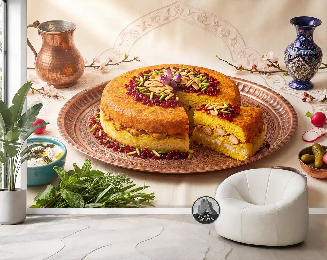 پوستر دیواری ته‌چین مرغ زعفرانی در سینی مسی کد DA-(1160) | دکور آشپزخانه — تصویر ۶
