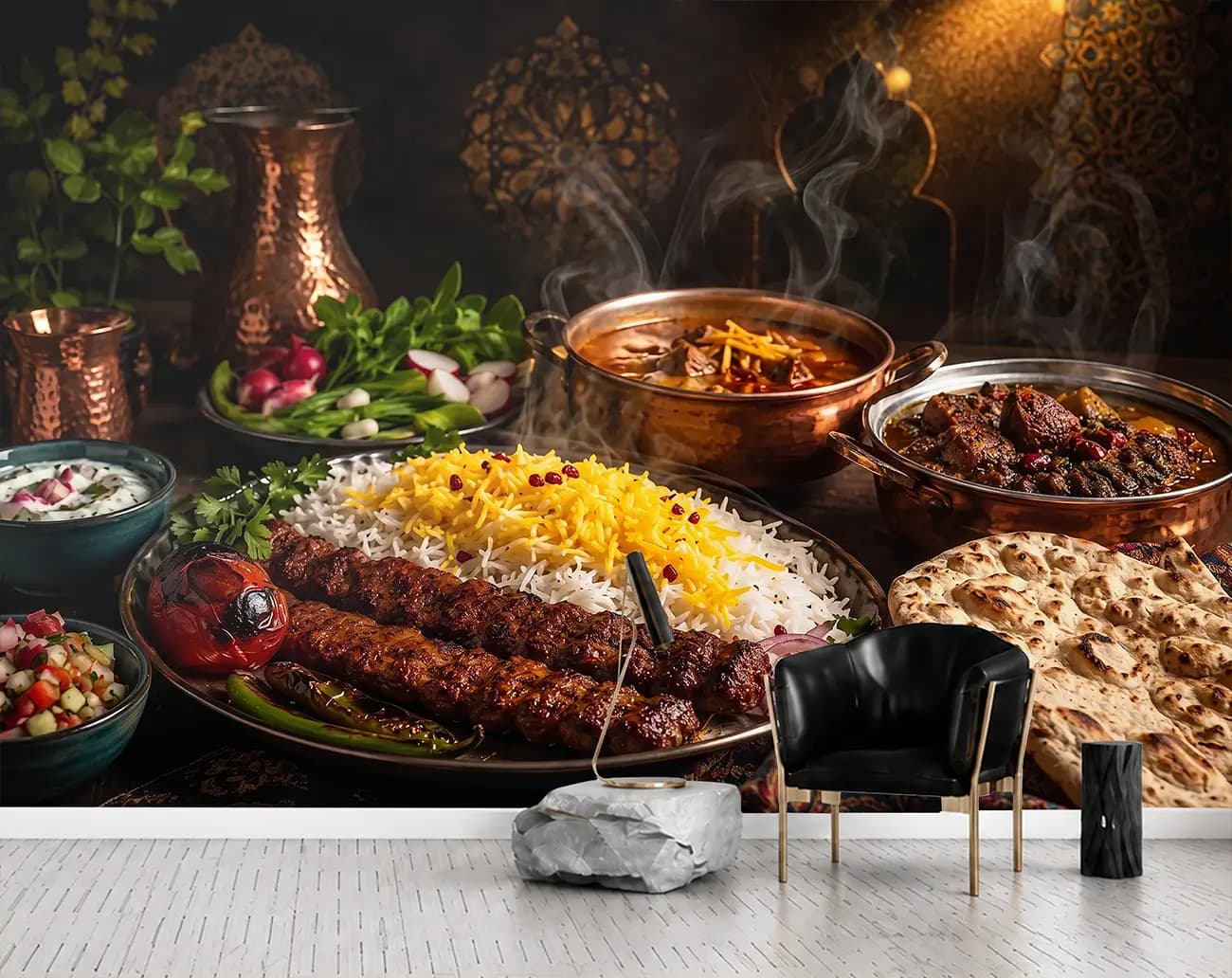 پوستر دیواری سفره چلوکباب و خورشت ایرانی کد DA-(1155) | دکور سفرهخانه