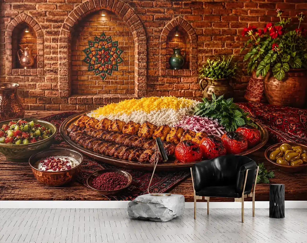 پوستر دیواری چلوکباب کوبیده در آشپزخانه آجری کد DA-(1153) | دکور چلوکبابی — تصویر ۴