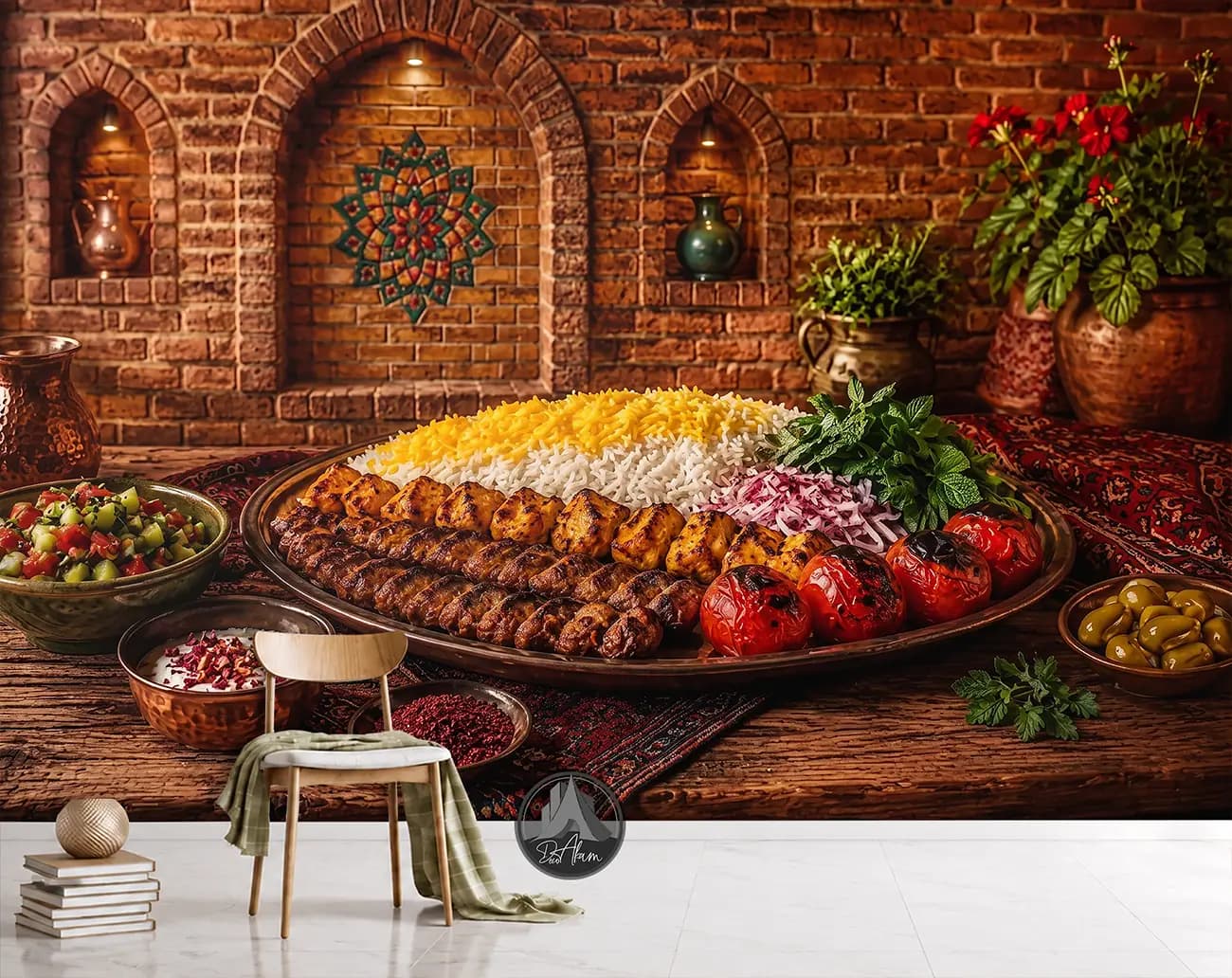 پوستر دیواری چلوکباب کوبیده در آشپزخانه آجری کد DA-(1153) | دکور چلوکبابی