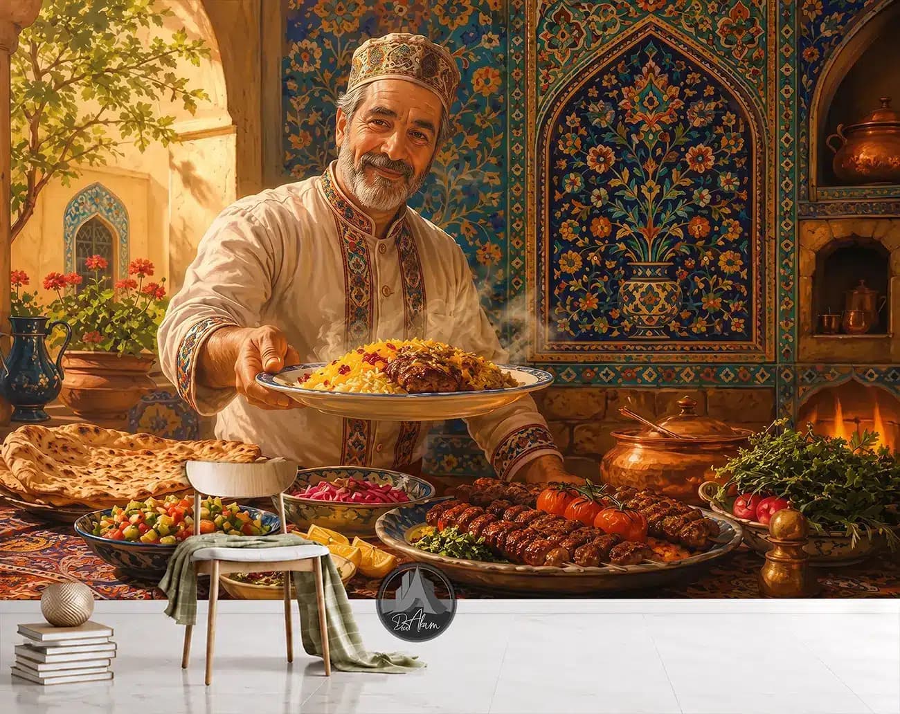پوستر دیواری آشپز ایرانی و سفره چلوکباب کد DA-(1147) | دکور رستوران ایرانی — تصویر ۴