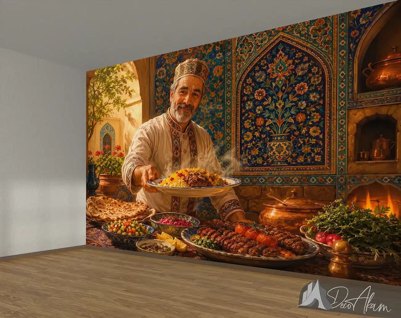 پوستر دیواری آشپز ایرانی و سفره چلوکباب کد DA-(1147) | دکور رستوران ایرانی — تصویر ۳