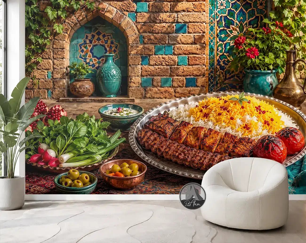 پوستر دیواری چلوکباب کوبیده کنار طاقچه آجری کد DA-(1145) | دکور رستوران سنتی — تصویر ۵