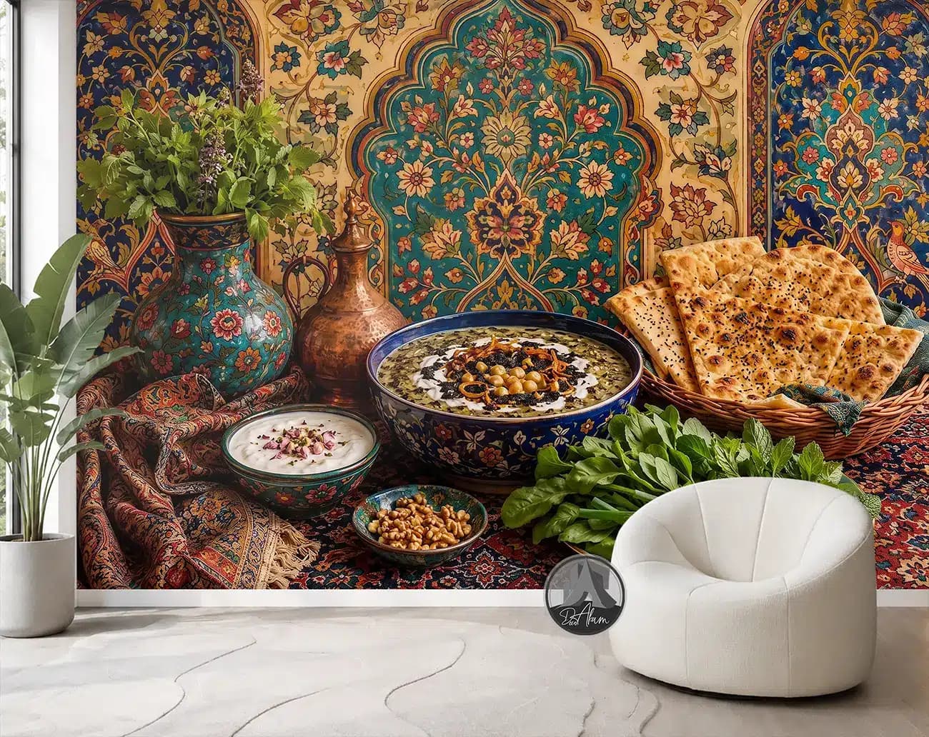 پوستر دیواری آش رشته سنتی با نان و سبزی کد DA-(1143) | دکور سفره‌خانه — تصویر ۵