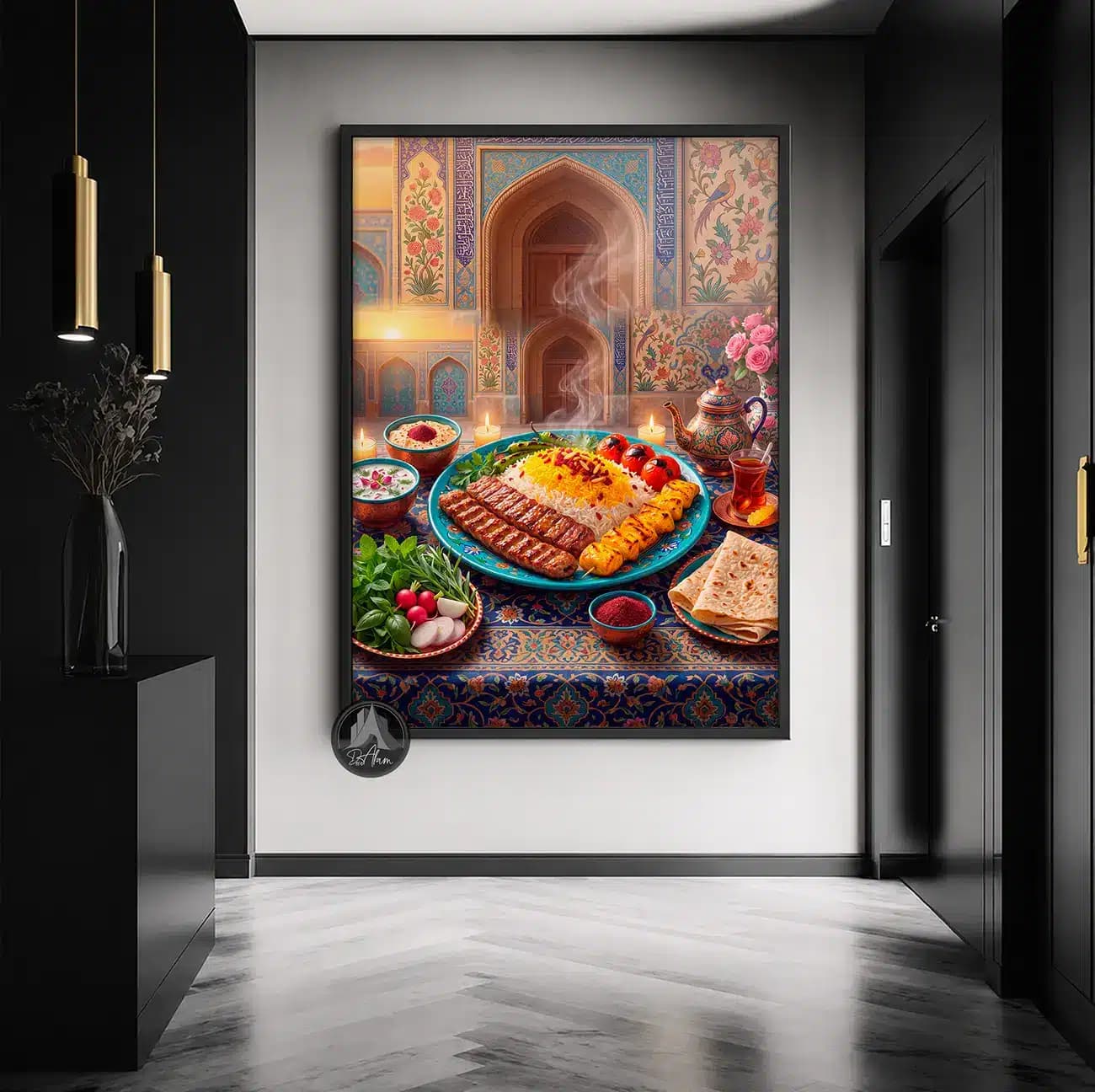 تابلو چلوکباب و جوجه در دیس فیروزه‌ای کد DA-(1163) | دکور چلوکبابی — تصویر ۴