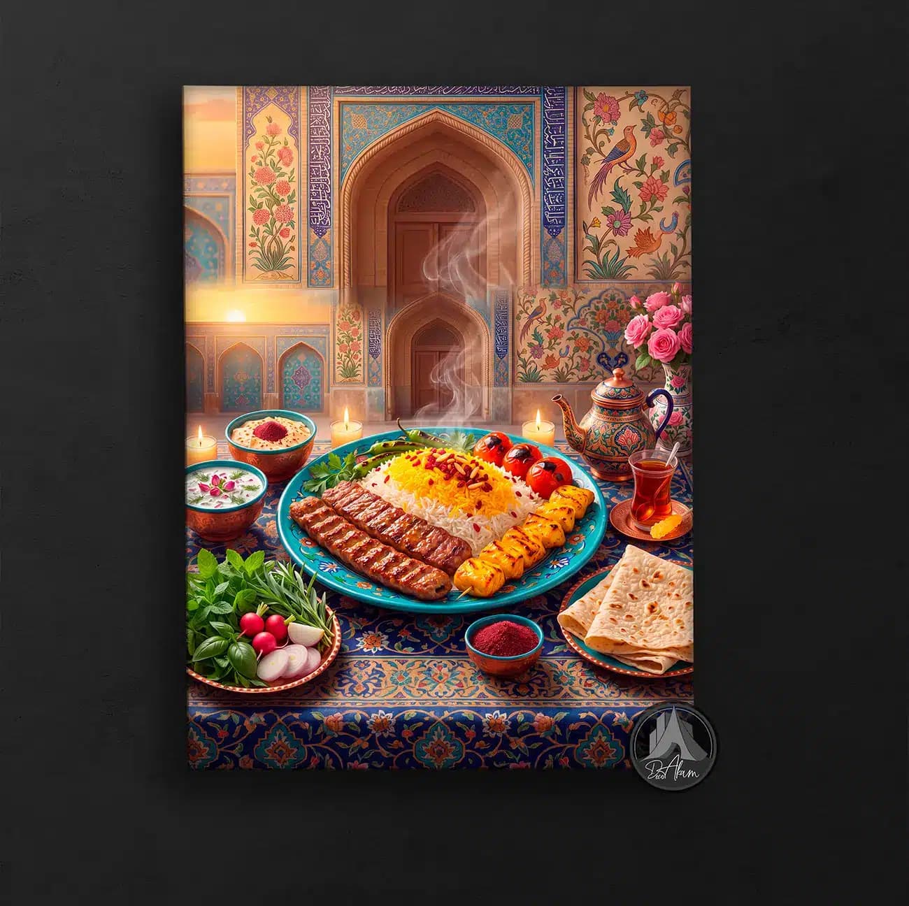 تابلو چلوکباب و جوجه در دیس فیروزه‌ای کد DA-(1163) | دکور چلوکبابی