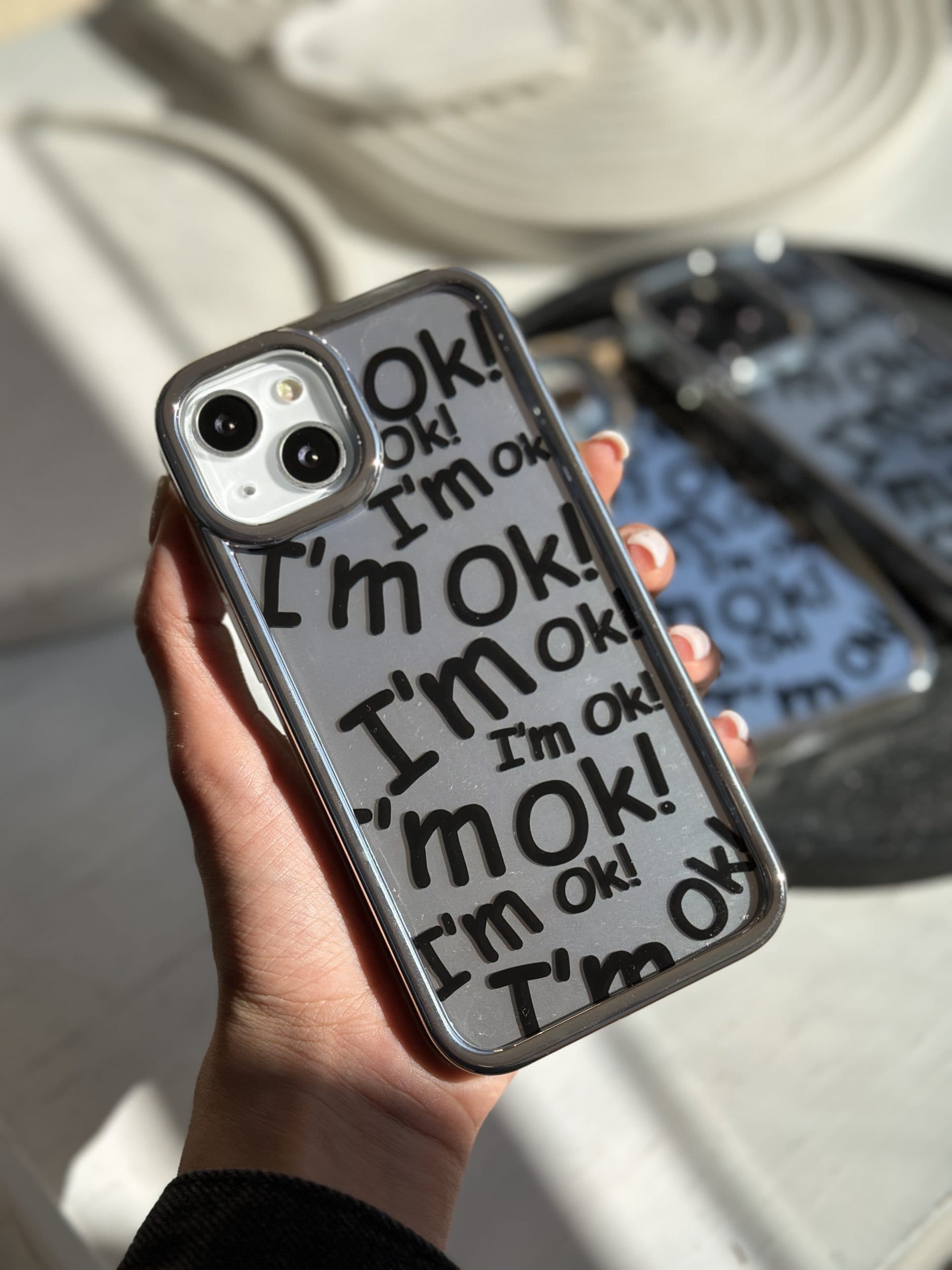 قاب آیفون I’m OK نقره ای