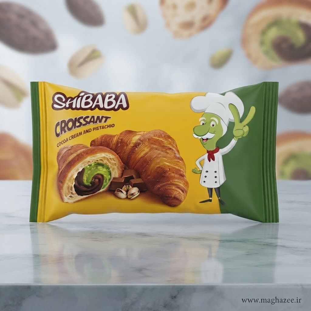 کروسان شیبابا با مغز کرم کاکائو و پسته وزن 55 گرمی