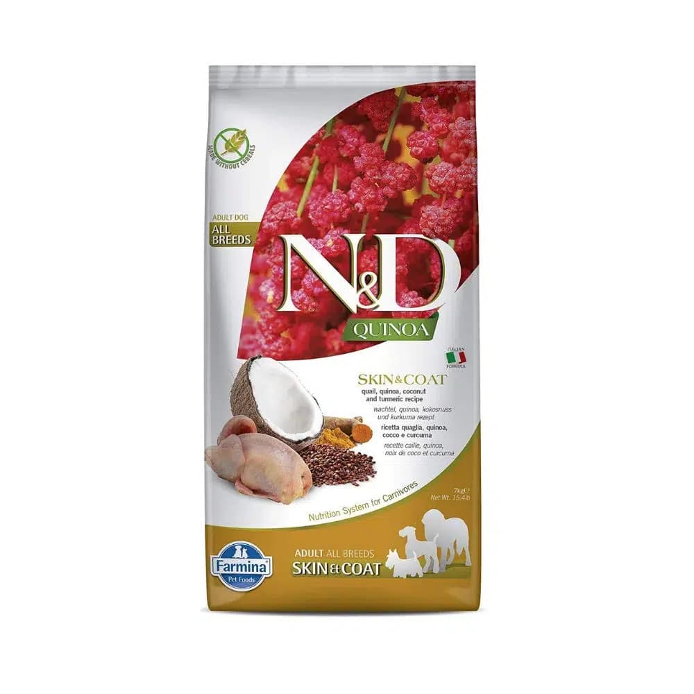 غذای خشک گربه اسکین اند کت بدون غلات N&D با طعم بلدرچین و نارگیل و کینوا 10 کیلویی N&D Quinoa SKIN&COAT free grain whit Quail, quinoa, coconut and turmeric recipe