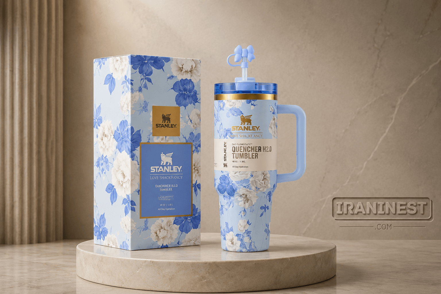 تراول ماگ STANLEY طرح گلدار 1200 میل سر پاپیونی — تصویر ۳
