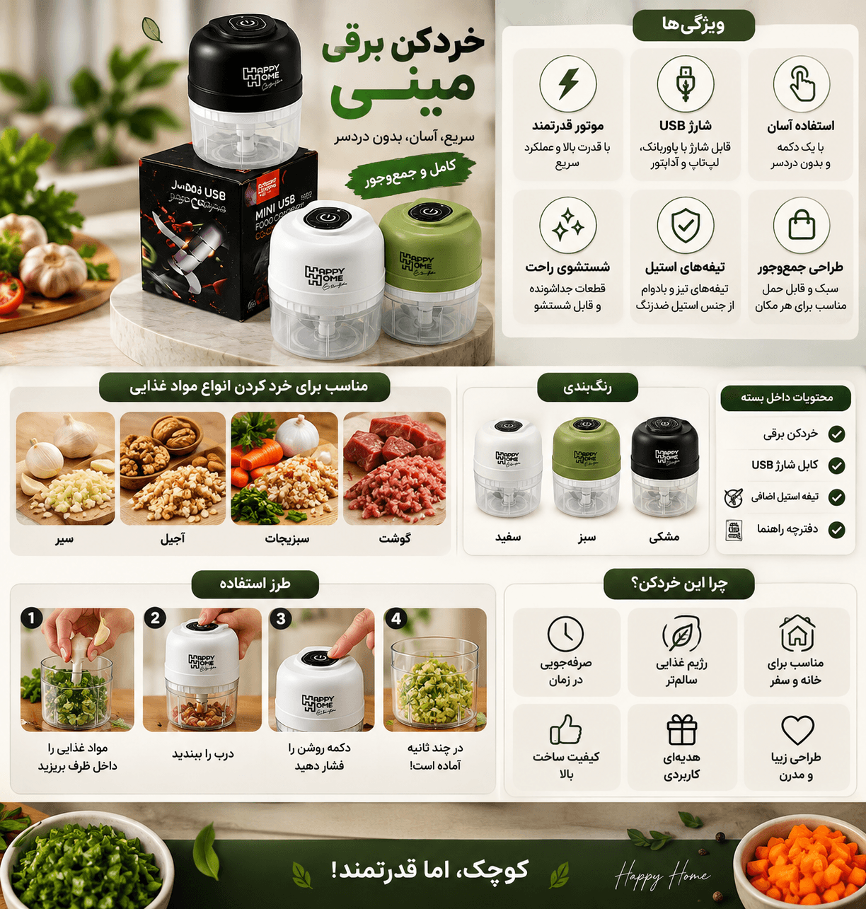 مینی خردکن شارژی HAPPY HOME — تصویر ۲