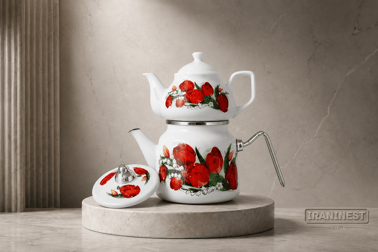 کتری قوری لعابی استوانه گلدار RASA مدل KR05