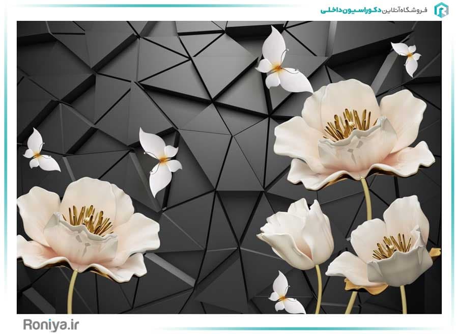 پوستر دیواری سه بعدی گل و پروانه کد 3DF-032 — تصویر ۳
