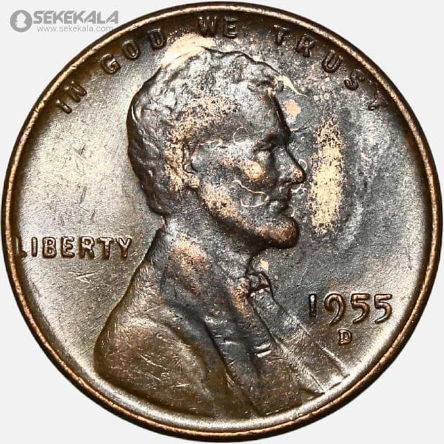 سکه 1 سنت قدیمی لینکلن آمریکا 1955 D (کیفیت AU)