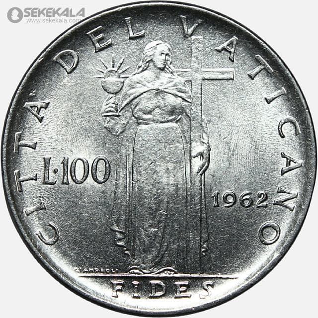 سکه 100 لیره کمیاب واتیکان 1962 (UNC)