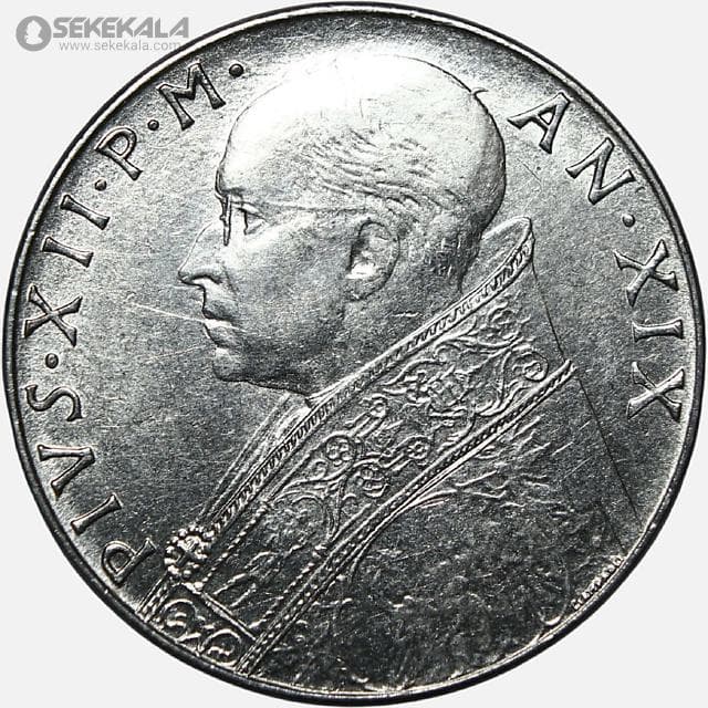 سکه 100 لیره کمیاب واتیکان 1957 — تصویر ۲