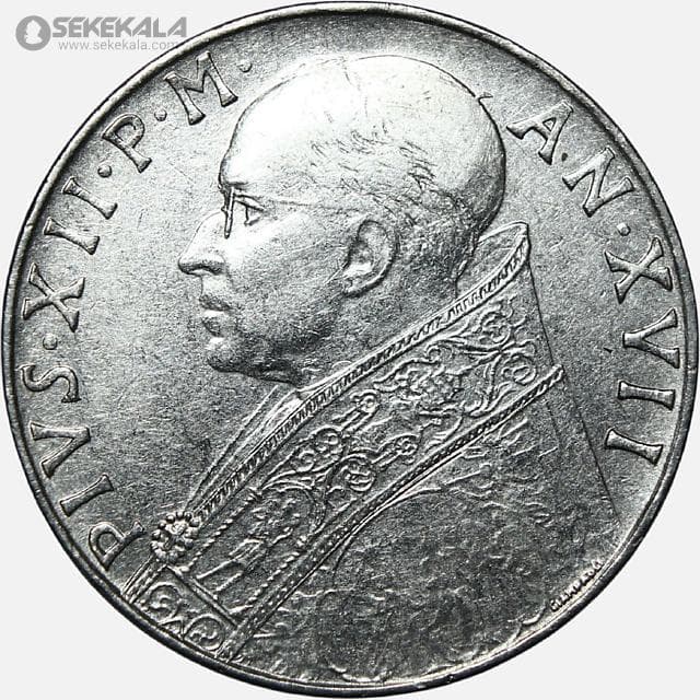 سکه 100 لیره کمیاب واتیکان 1955 — تصویر ۲