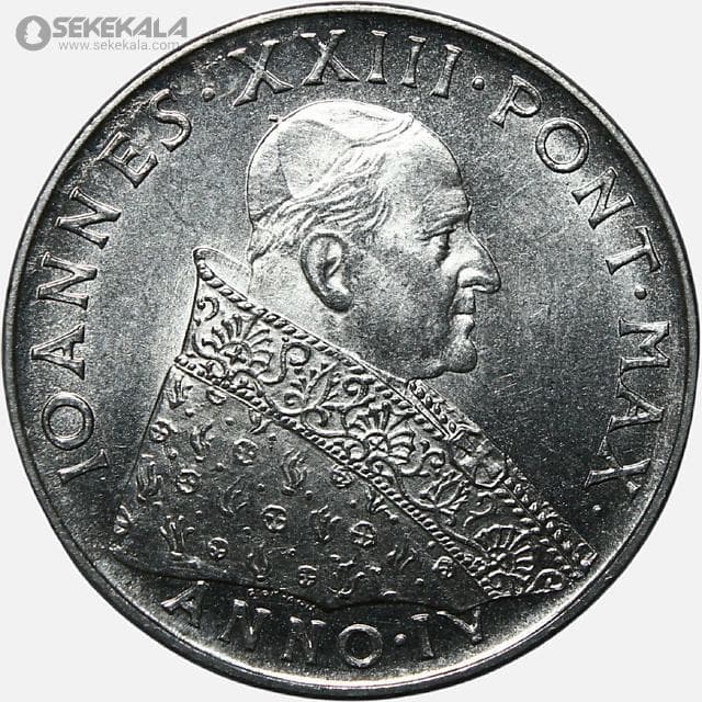 سکه 50 لیره یادبودی کمیاب واتیکان 1962 (UNC) — تصویر ۲