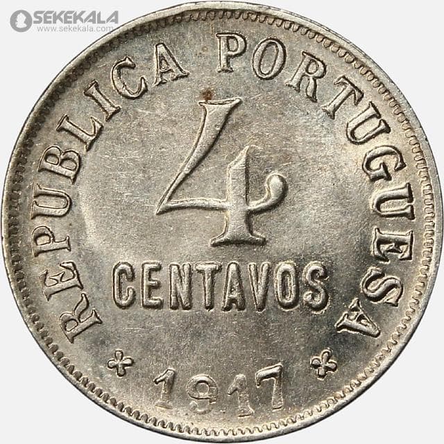 سکه 4 سنتاوو کمیاب پرتغال 1917 (UNC) — تصویر ۲
