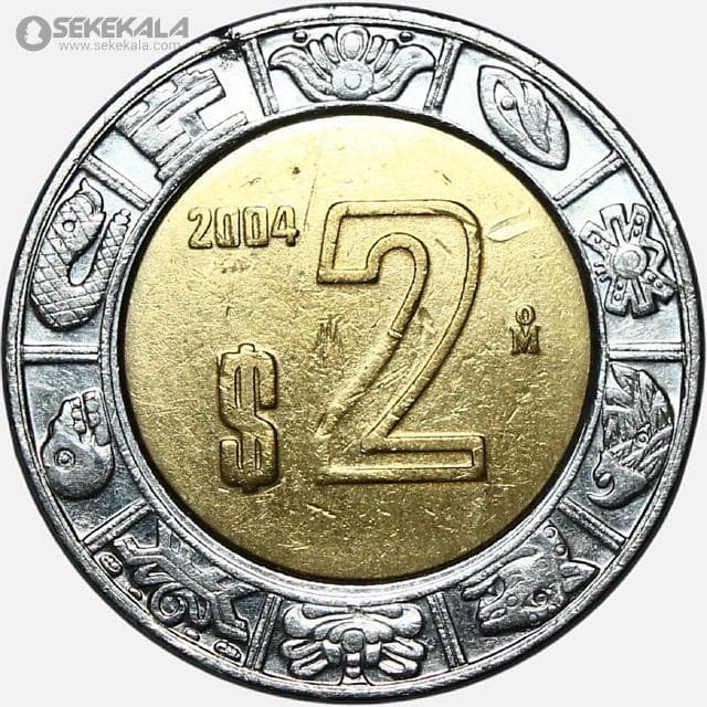 سکه 2 پزو دوفلزی مکزیک 2004
