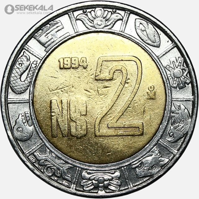 سکه 2 پزو دوفلزی مکزیک 1994
