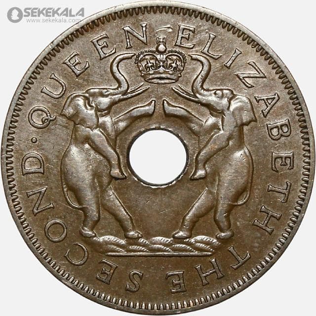سکه 1 پنی رودزیا مستعمره بریتانیا 1957 (ملکه الیزابت)(بسیار کمیاب)