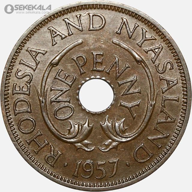 سکه 1 پنی رودزیا مستعمره بریتانیا 1957 (ملکه الیزابت)(بسیار کمیاب) — تصویر ۲