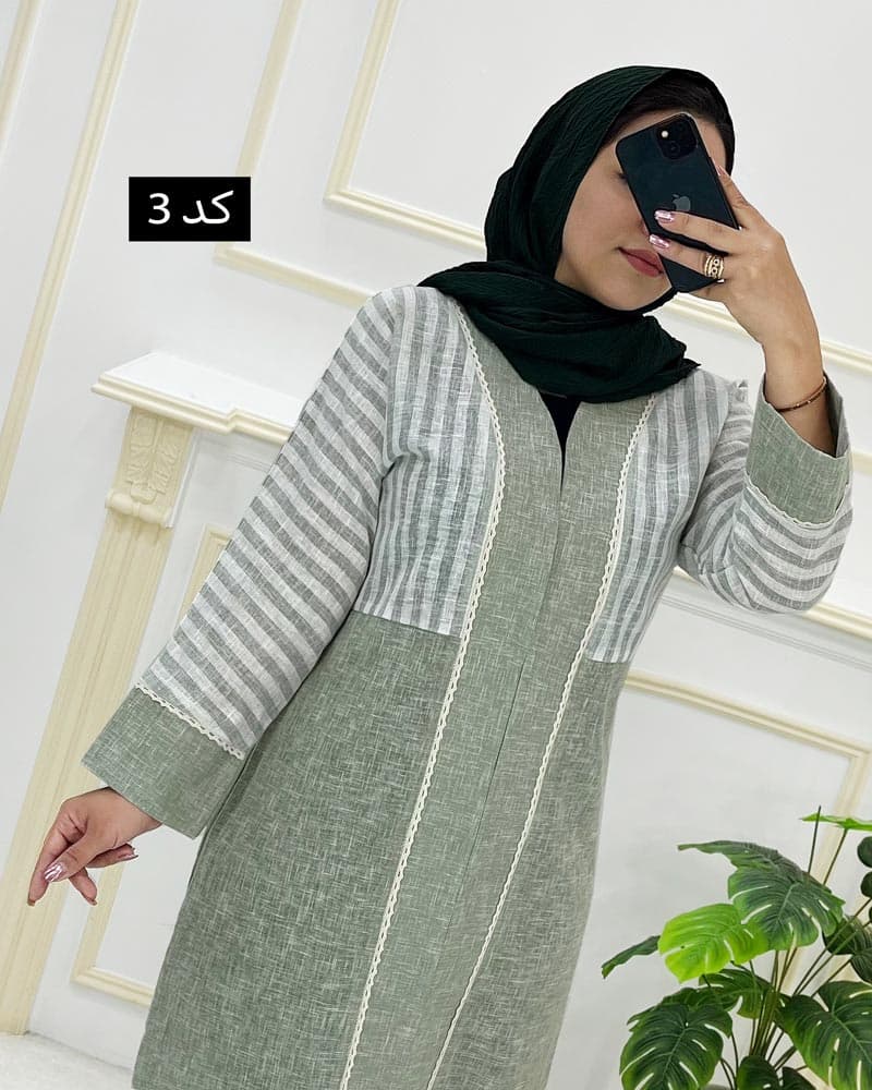 مانتو لینن سایزبزرگ راه راه کد۱۰۴۰۰۲ — تصویر ۳