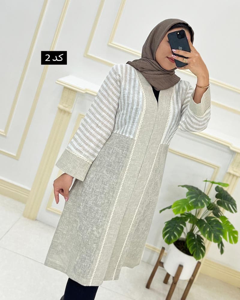 مانتو لینن سایزبزرگ راه راه کد۱۰۴۰۰۲ — تصویر ۲
