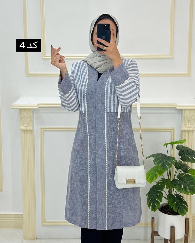 مانتو لینن سایزبزرگ راه راه کد۱۰۴۰۰۲ — تصویر ۴
