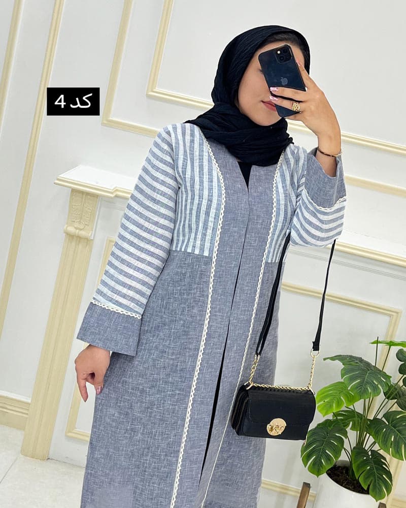 مانتو لینن سایزبزرگ راه راه کد۱۰۴۰۰۲ — تصویر ۵