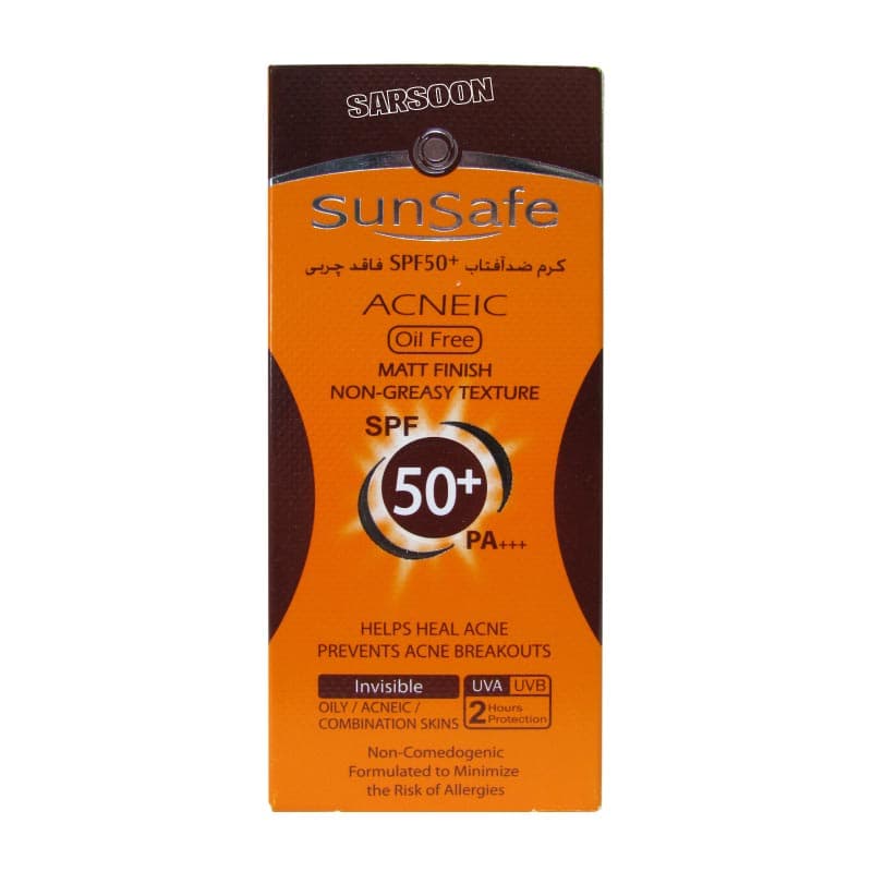 کرم ضد آفتاب فاقد چربی سان سیف مناسب پوست های چرب و آکنه بی رنگ ایSunsafe Sunsblock Cream Acneic Oil Free