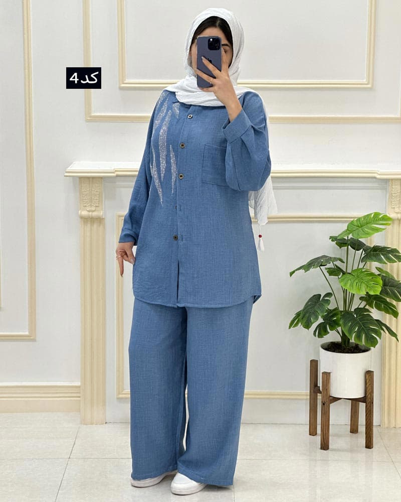 ست شومیز شلوار شانتون نگینی کد۳۴۴۱۲۱ — تصویر ۵
