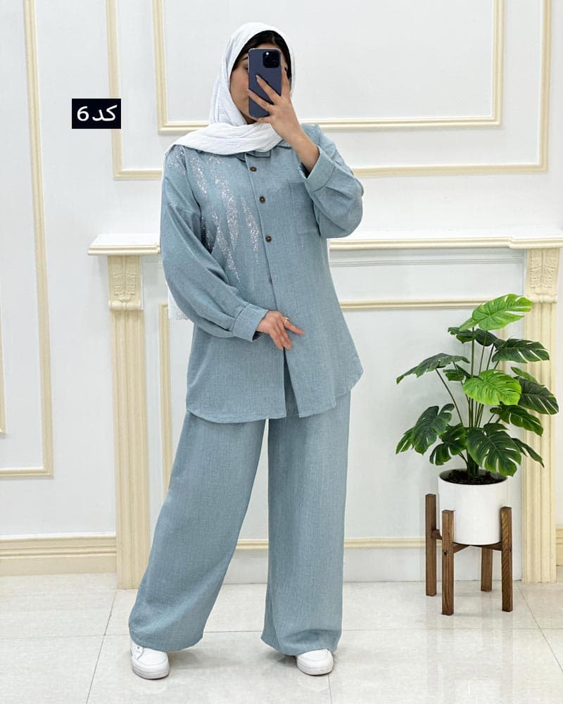 ست شومیز شلوار شانتون نگینی کد۳۴۴۱۲۱ — تصویر ۷